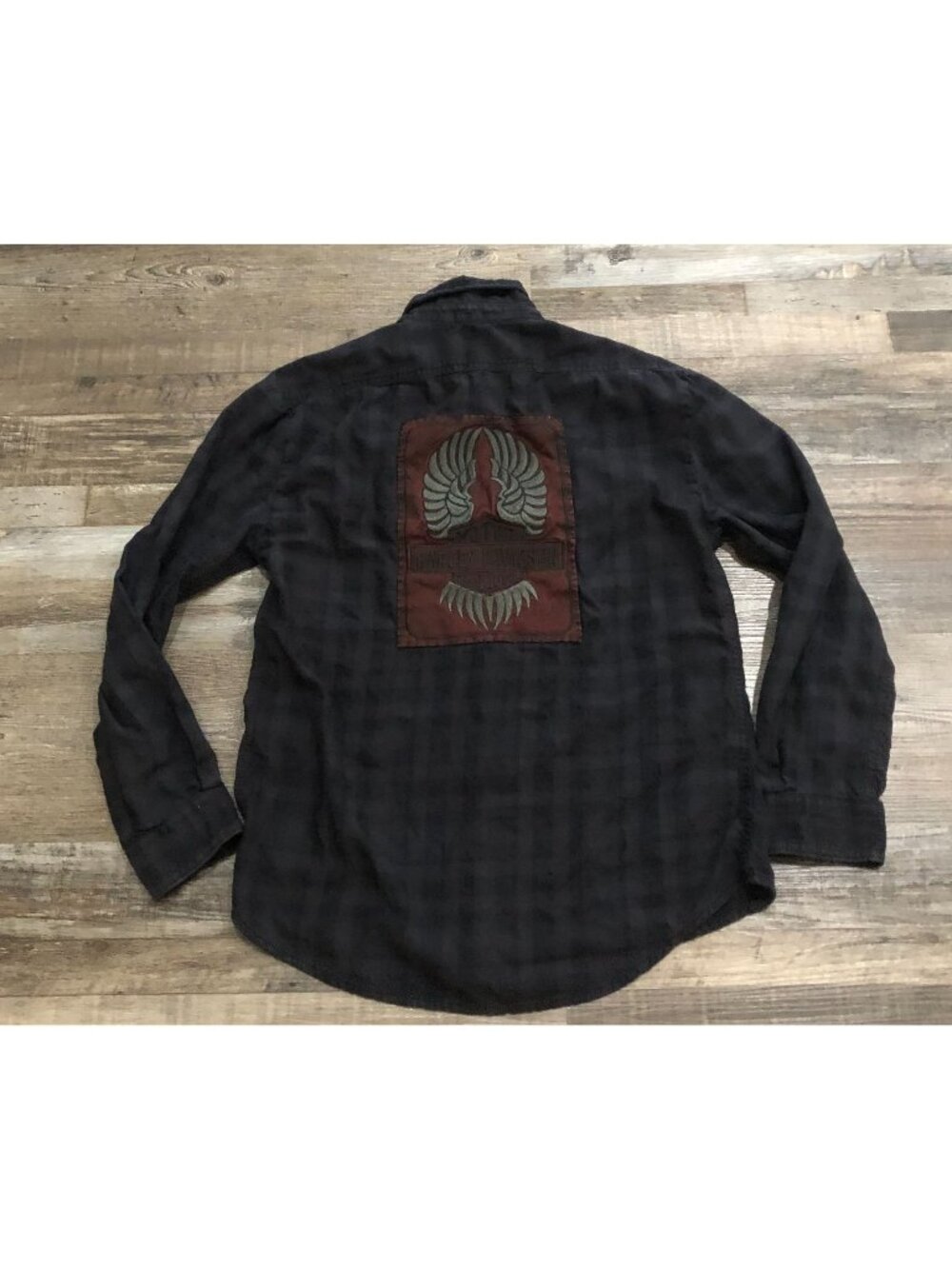 Harley-Davidson Womens Medium Appliqué Plaid Flannel Relaxed Fit Shirt Black